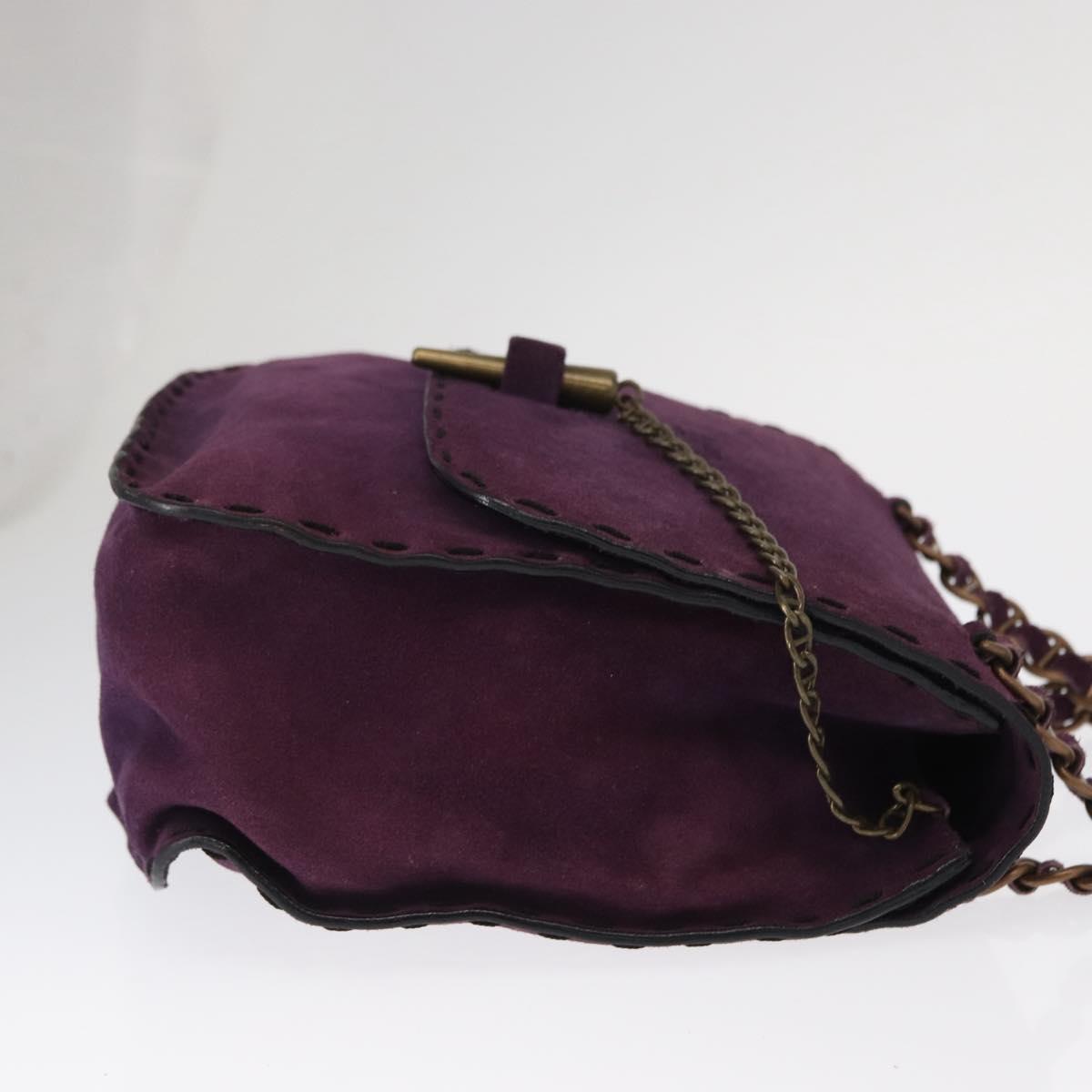 PRADA Shoulder Bag Suede Purple Gold Auth 158394