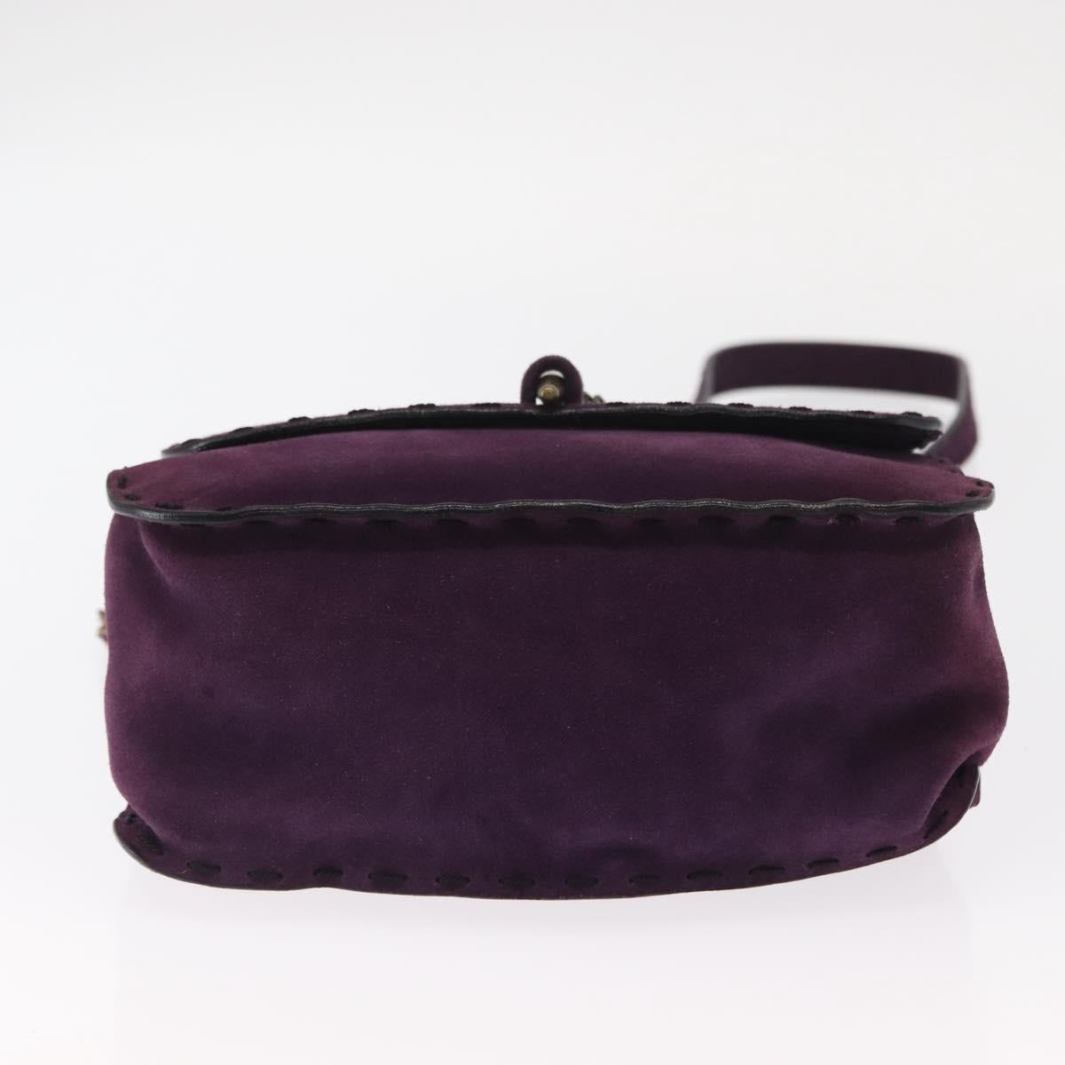 PRADA Shoulder Bag Suede Purple Gold Auth 158394