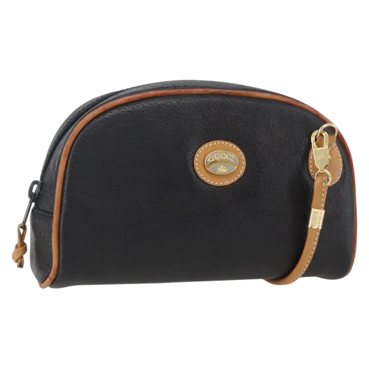 GUCCI Shoulder Bag Leather Black Gold Auth 158401