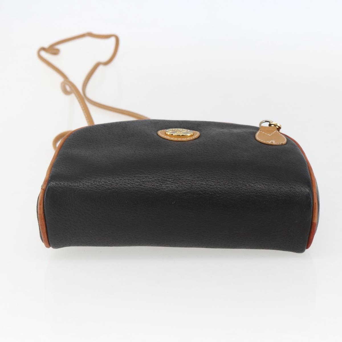 GUCCI Shoulder Bag Leather Black Gold Auth 158401