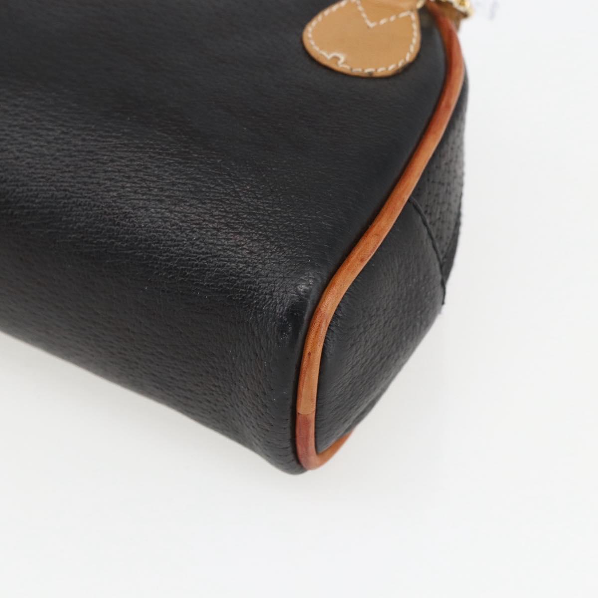 GUCCI Shoulder Bag Leather Black Gold Auth 158401