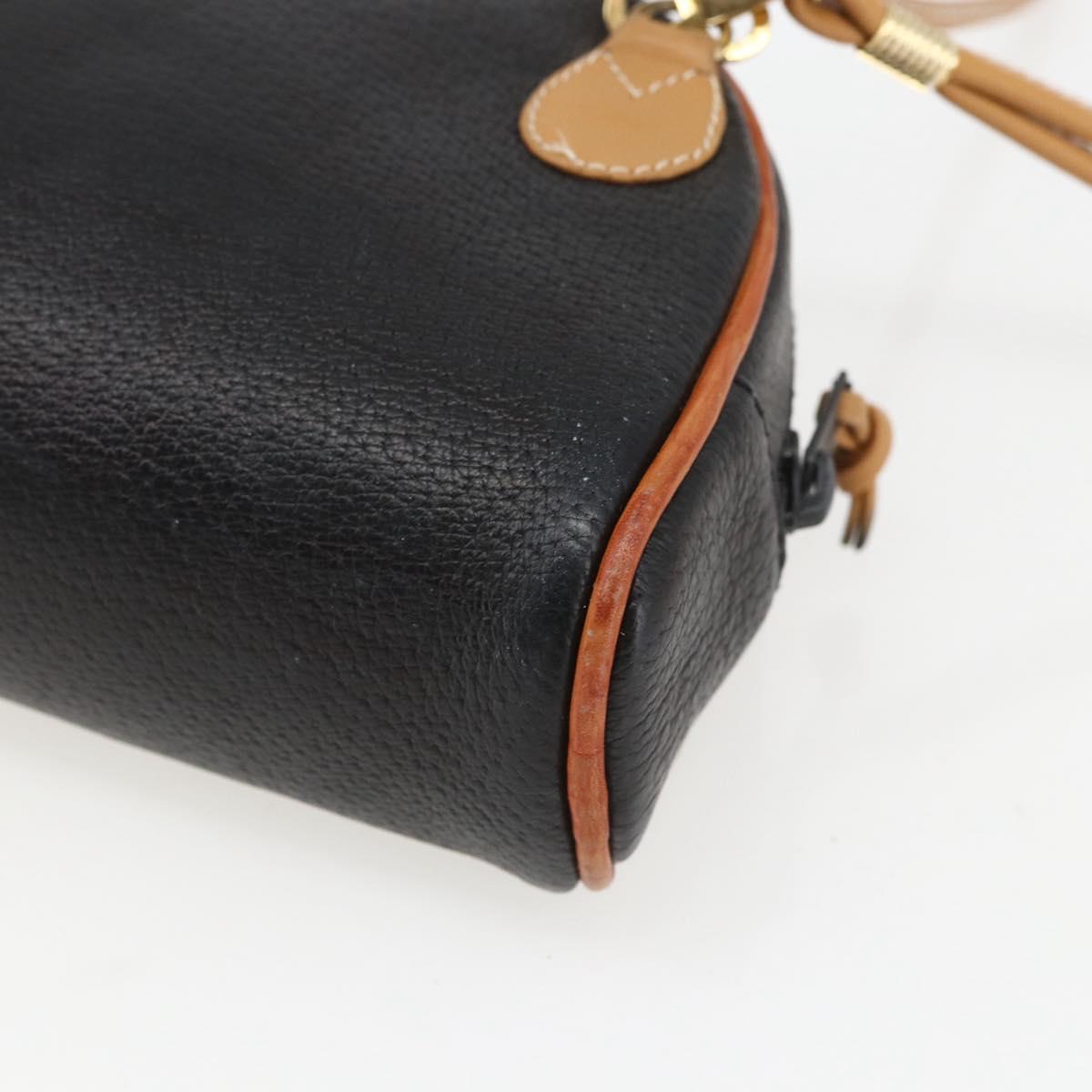 GUCCI Shoulder Bag Leather Black Gold Auth 158401
