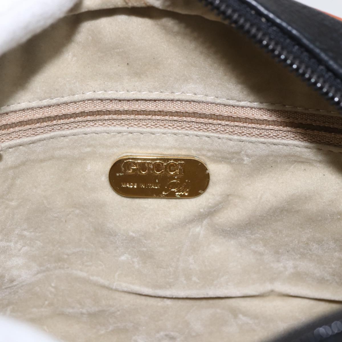 GUCCI Shoulder Bag Leather Black Gold Auth 158401
