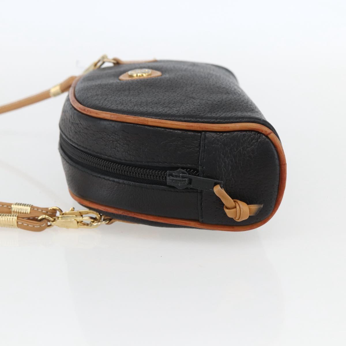GUCCI Shoulder Bag Leather Black Gold Auth 158401