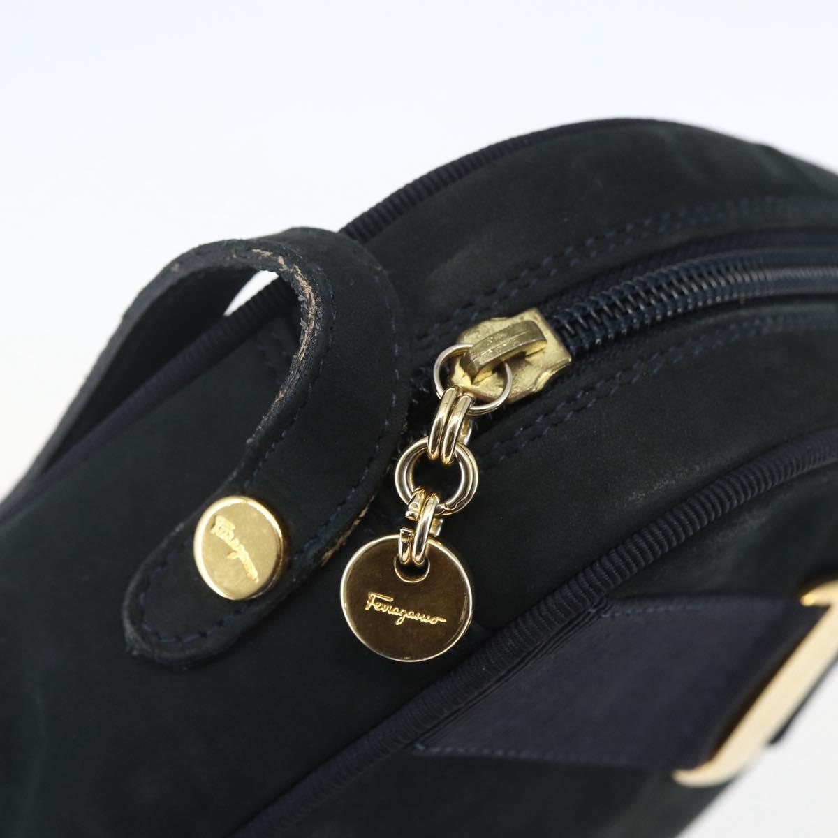 Salvatore Ferragamo Shoulder Bag Suede Navy Gold Auth 158402