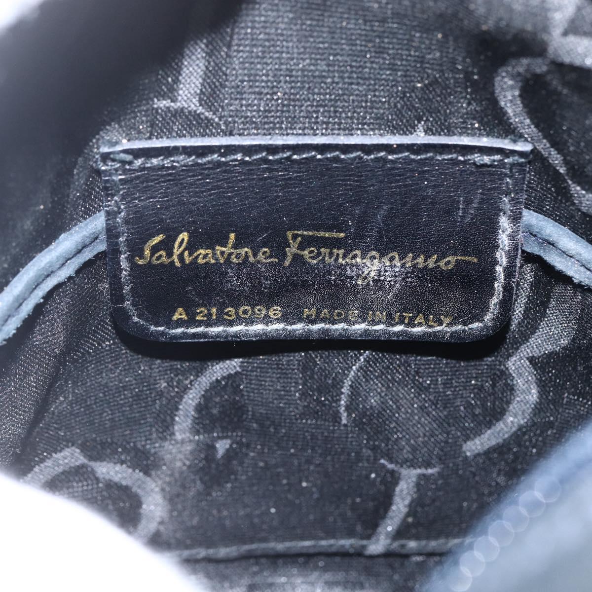 Salvatore Ferragamo Shoulder Bag Suede Navy Gold Auth 158402