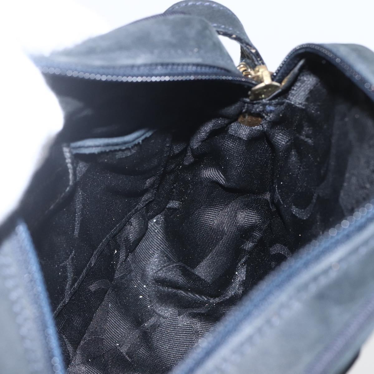 Salvatore Ferragamo Shoulder Bag Suede Navy Gold Auth 158402