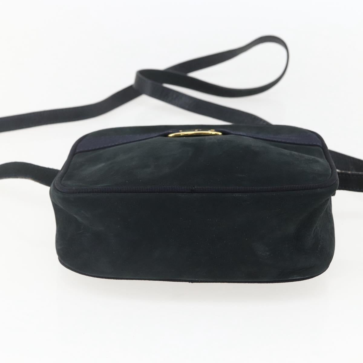 Salvatore Ferragamo Shoulder Bag Suede Navy Gold Auth 158402