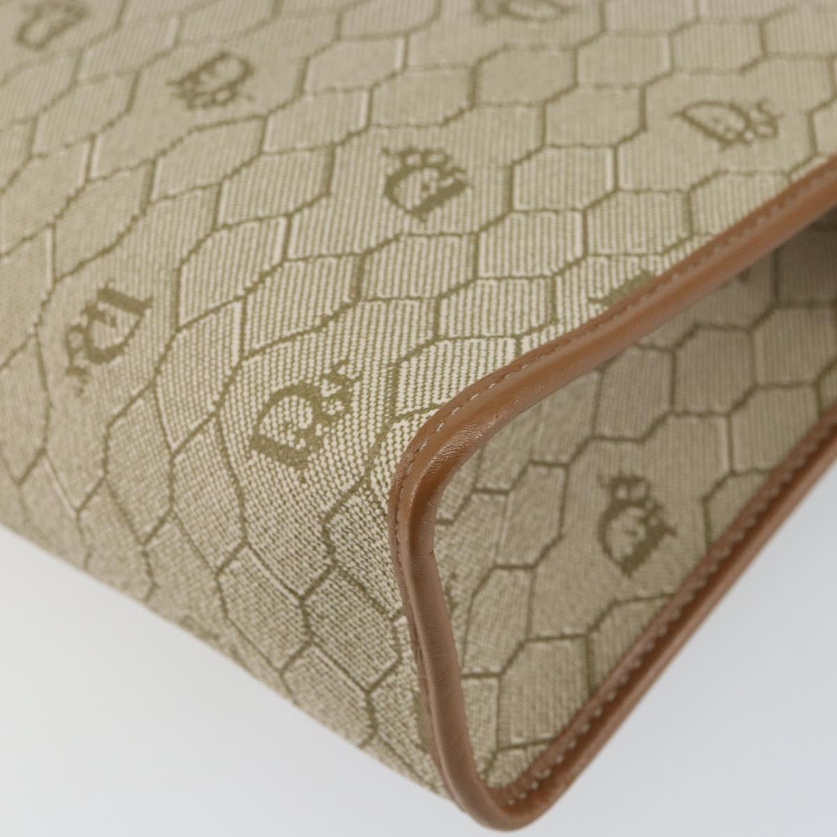 Christian Dior Honeycomb Canvas Clutch Bag PVC Beige Gold Auth 158403
