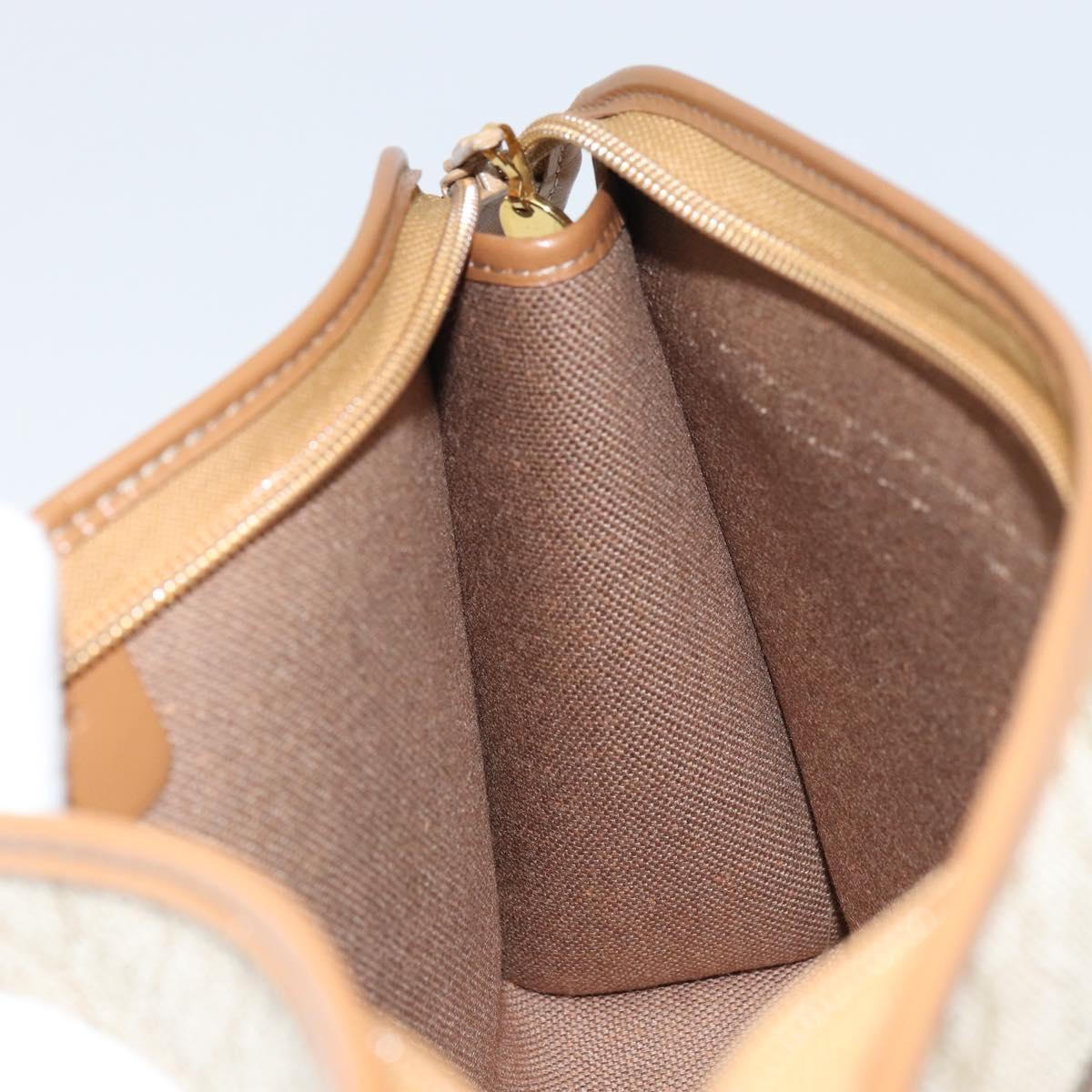 Christian Dior Honeycomb Canvas Clutch Bag PVC Beige Gold Auth 158403