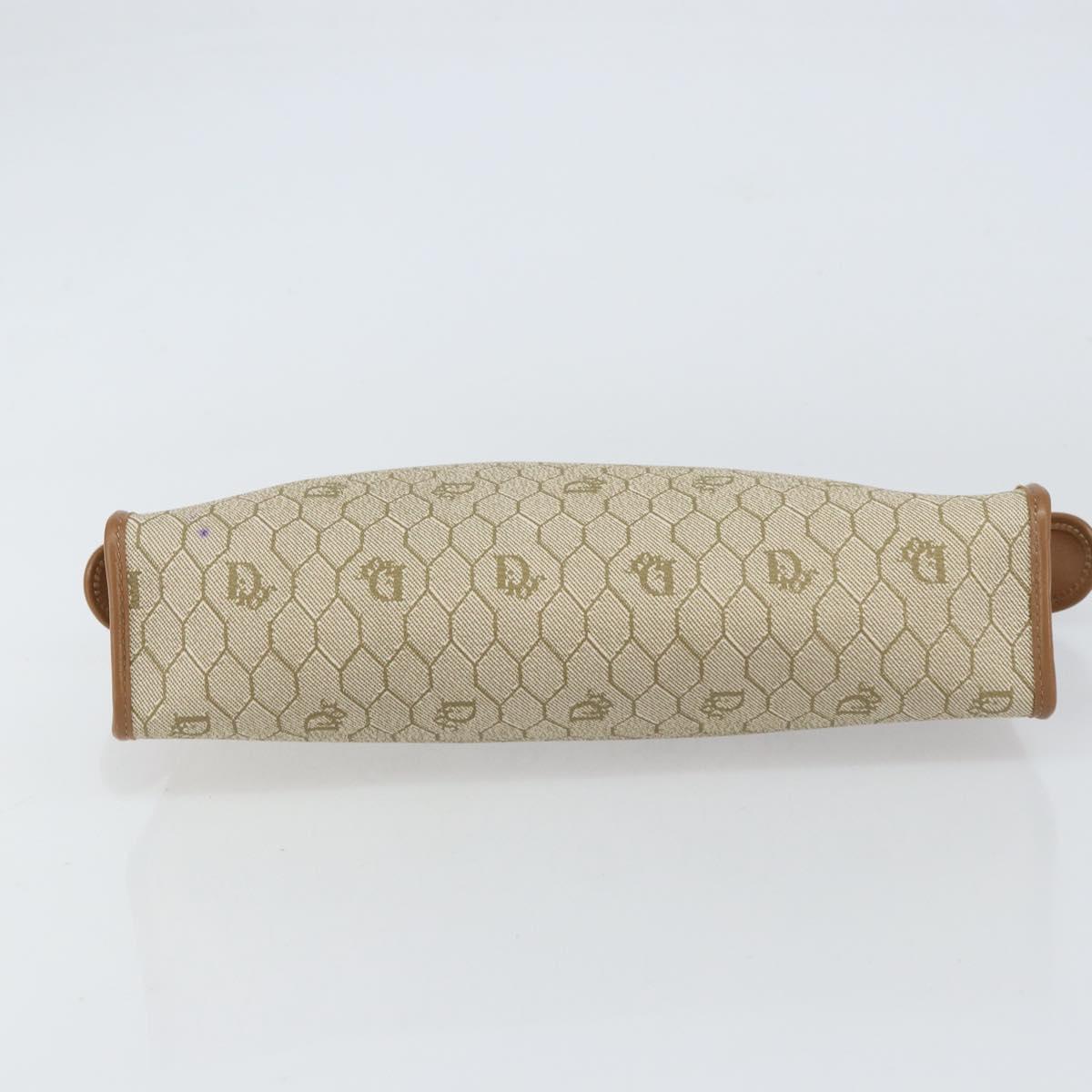 Christian Dior Honeycomb Canvas Clutch Bag PVC Beige Gold Auth 158403