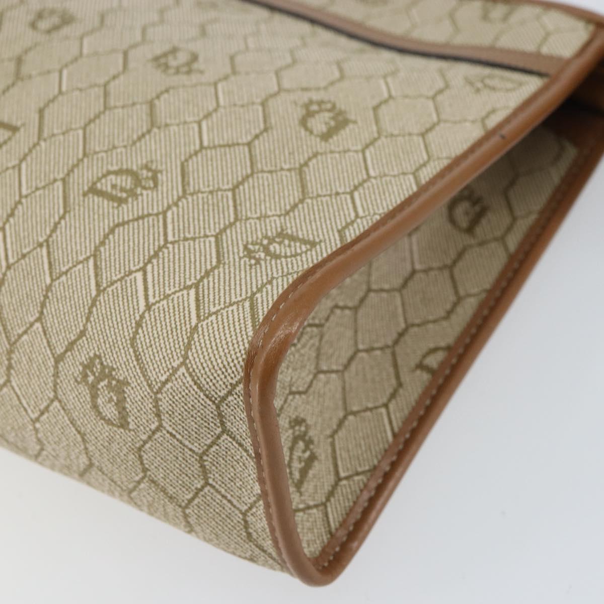 Christian Dior Honeycomb Canvas Clutch Bag PVC Beige Gold Auth 158403