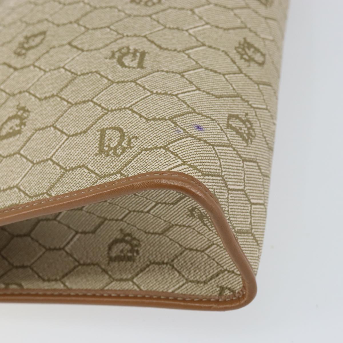 Christian Dior Honeycomb Canvas Clutch Bag PVC Beige Gold Auth 158403