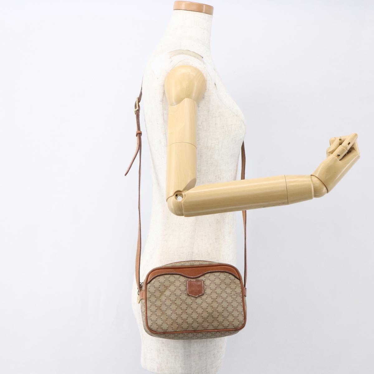 CELINE Macadam Canvas Shoulder Bag PVC Beige Gold Auth 158404