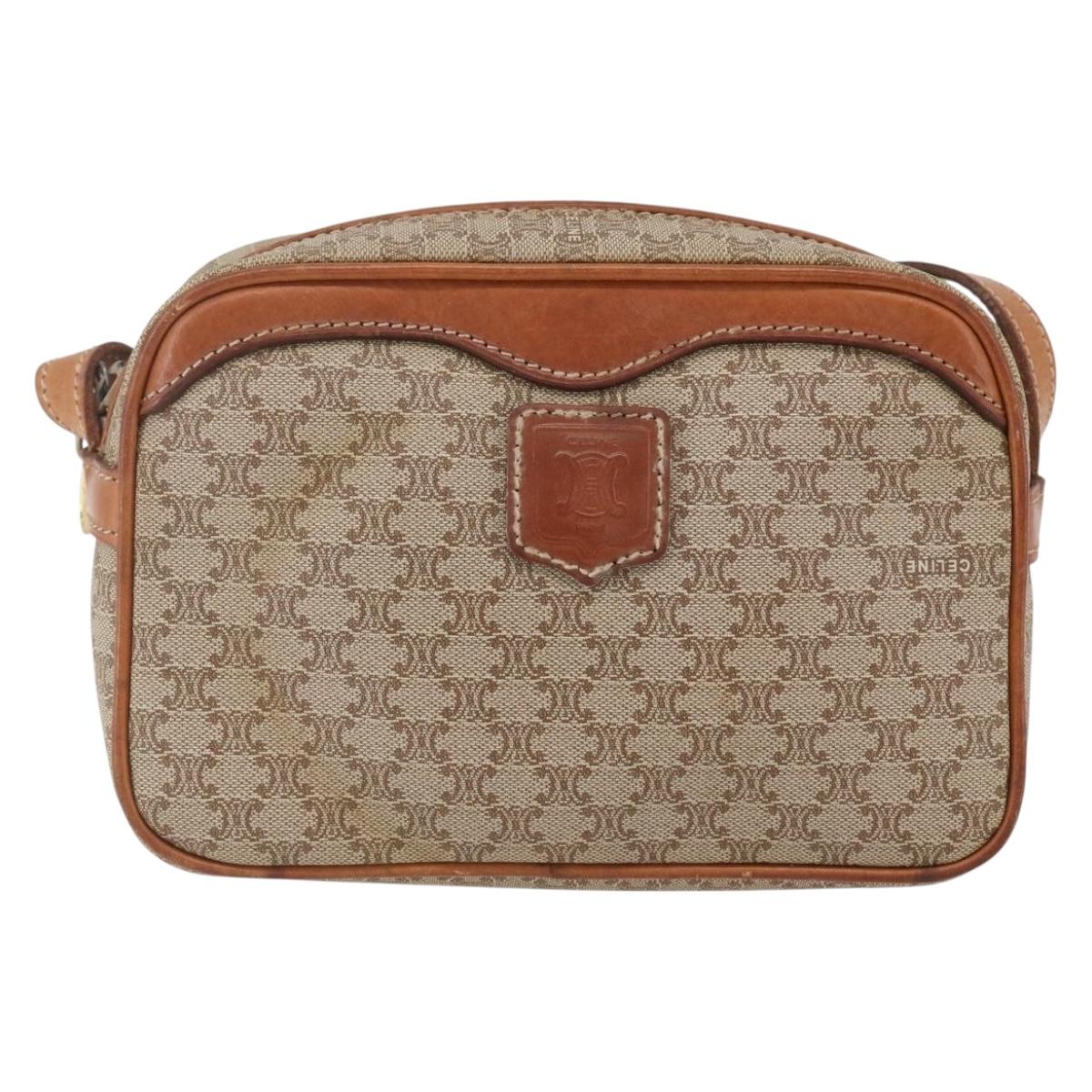 CELINE Macadam Canvas Shoulder Bag PVC Beige Gold Auth 158404