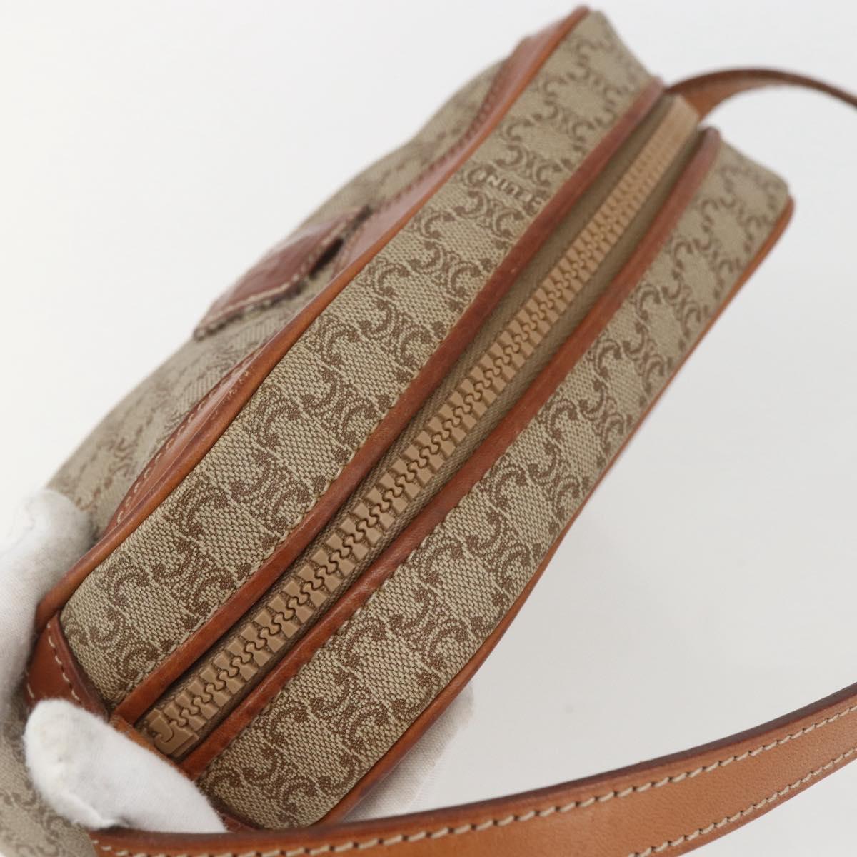 CELINE Macadam Canvas Shoulder Bag PVC Beige Gold Auth 158404