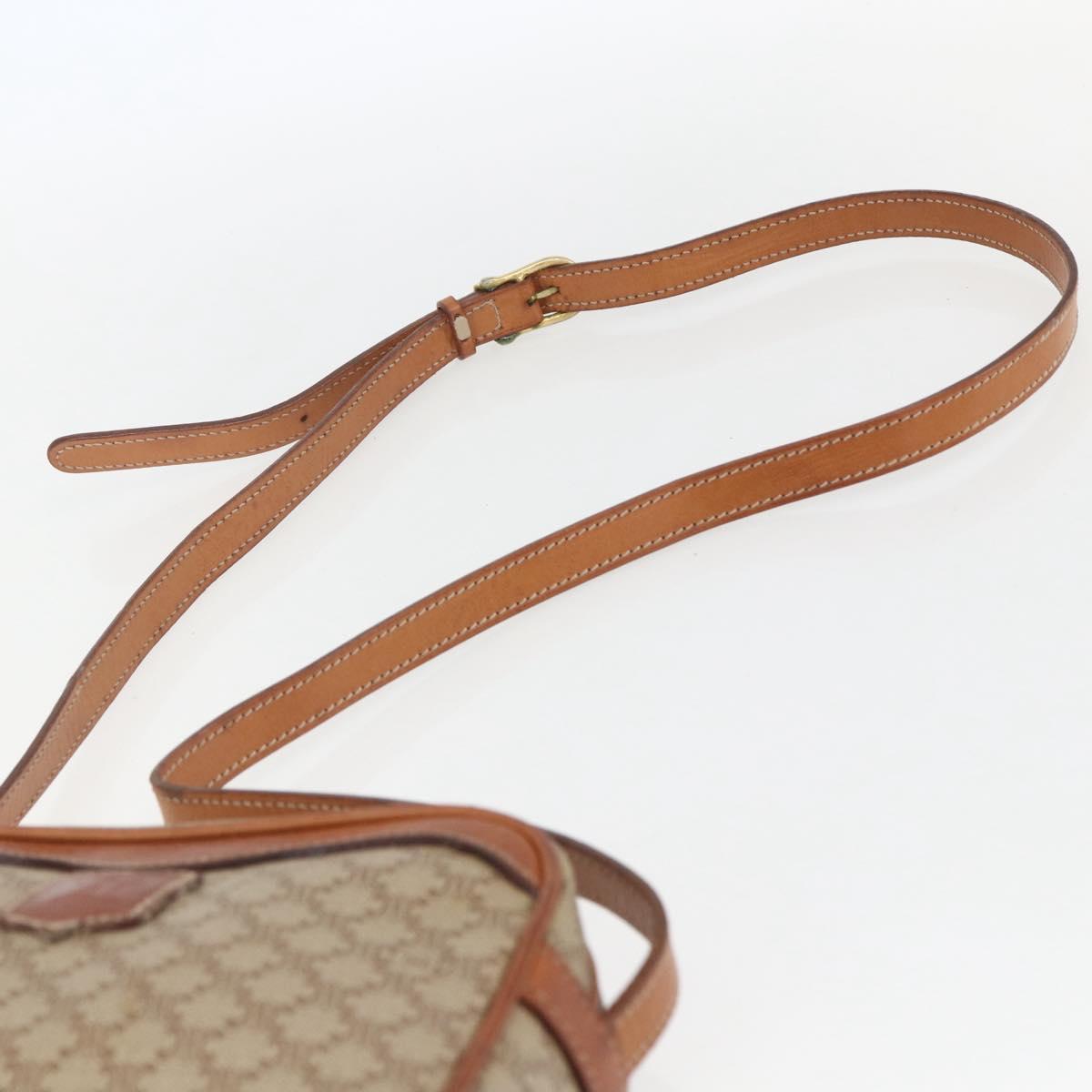 CELINE Macadam Canvas Shoulder Bag PVC Beige Gold Auth 158404
