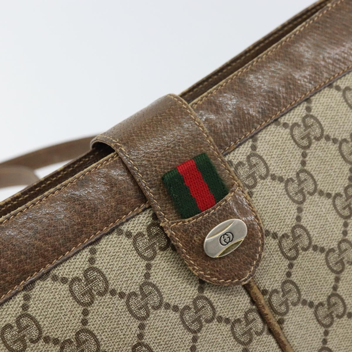 GUCCI GG Supreme Web Sherry Line Shoulder Bag PVC Beige Gold Auth 158405