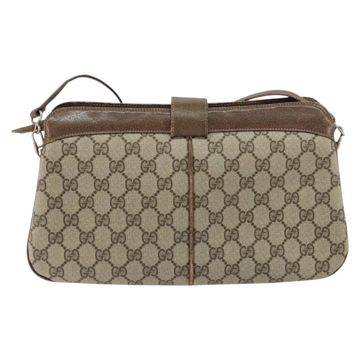 GUCCI GG Supreme Web Sherry Line Shoulder Bag PVC Beige Gold Auth 158405