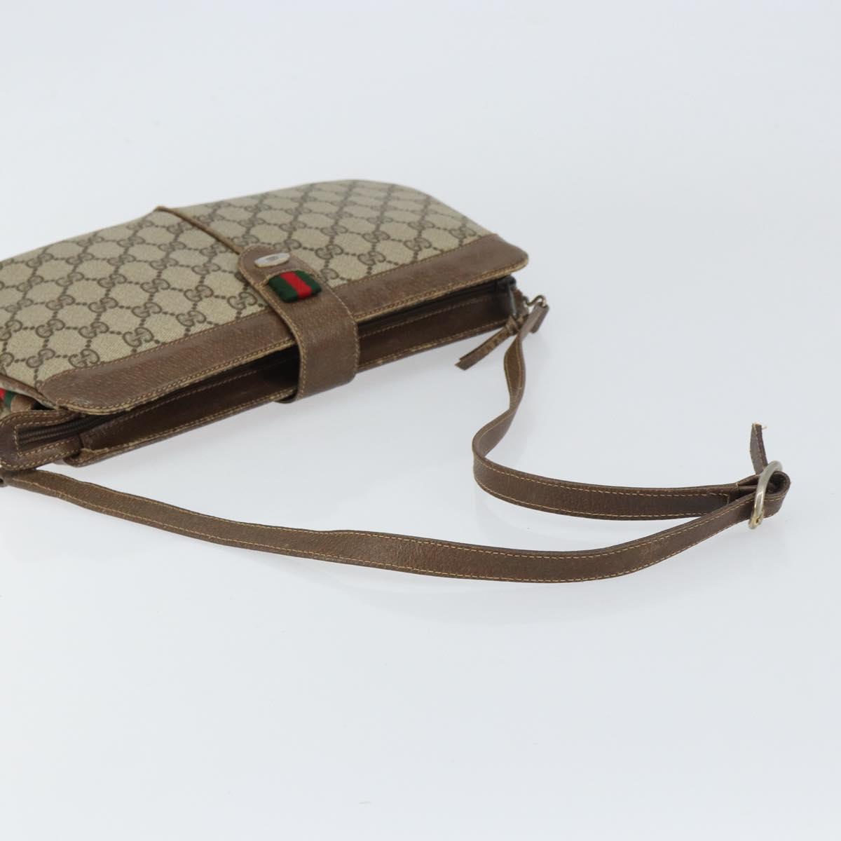 GUCCI GG Supreme Web Sherry Line Shoulder Bag PVC Beige Gold Auth 158405