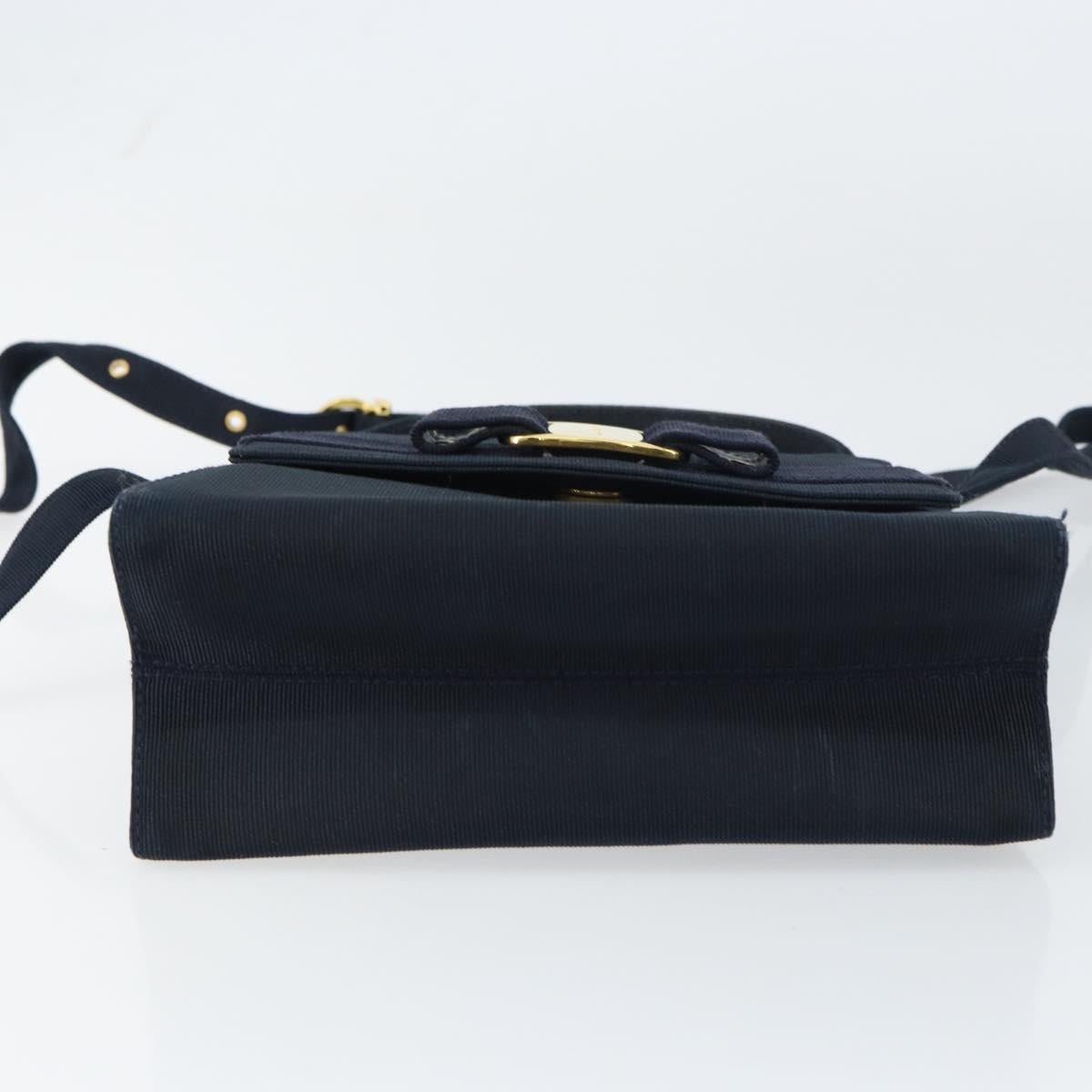Salvatore Ferragamo Vala Hand Bag Canvas 2way Navy Gold Auth 158410