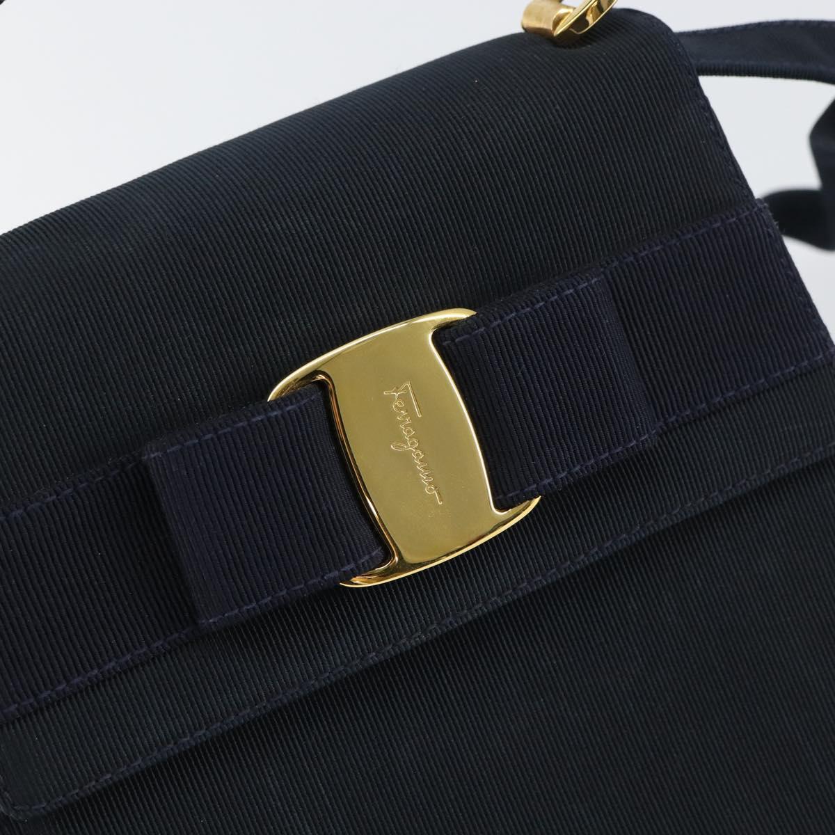 Salvatore Ferragamo Vala Hand Bag Canvas 2way Navy Gold Auth 158410