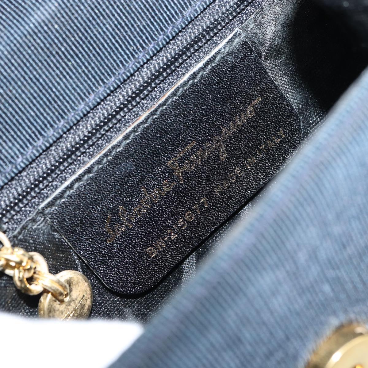 Salvatore Ferragamo Vala Hand Bag Canvas 2way Navy Gold Auth 158410