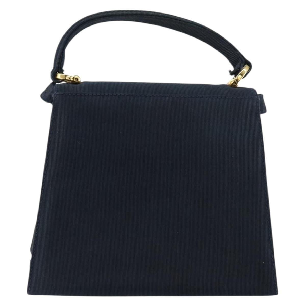 Salvatore Ferragamo Vala Hand Bag Canvas 2way Navy Gold Auth 158410