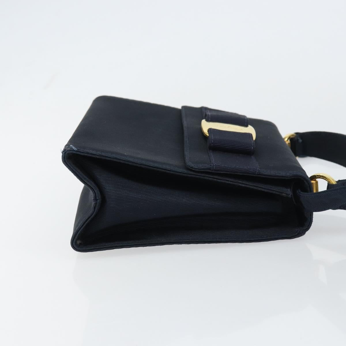 Salvatore Ferragamo Vala Hand Bag Canvas 2way Navy Gold Auth 158410