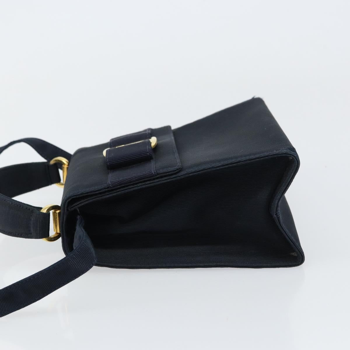 Salvatore Ferragamo Vala Hand Bag Canvas 2way Navy Gold Auth 158410