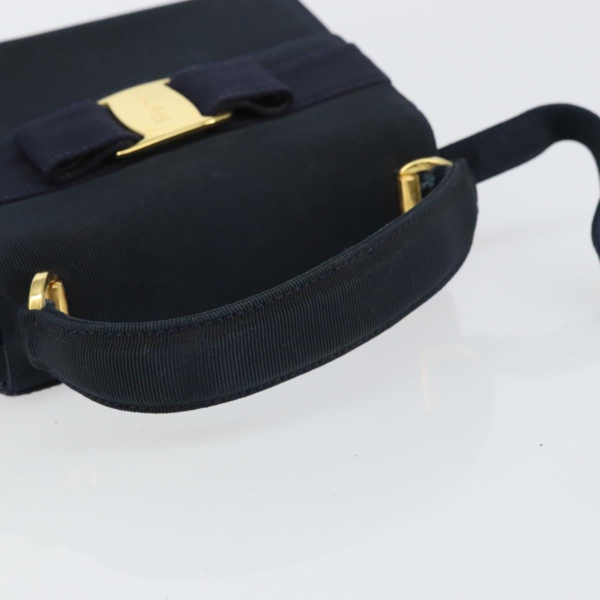 Salvatore Ferragamo Vala Hand Bag Canvas 2way Navy Gold Auth 158410