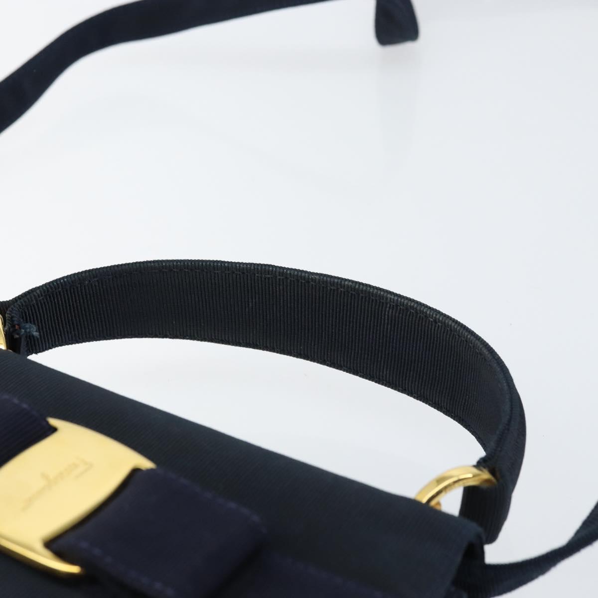 Salvatore Ferragamo Vala Hand Bag Canvas 2way Navy Gold Auth 158410