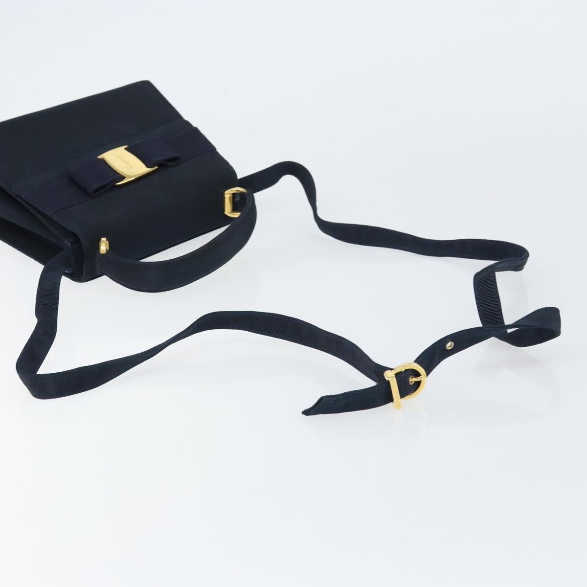 Salvatore Ferragamo Vala Hand Bag Canvas 2way Navy Gold Auth 158410