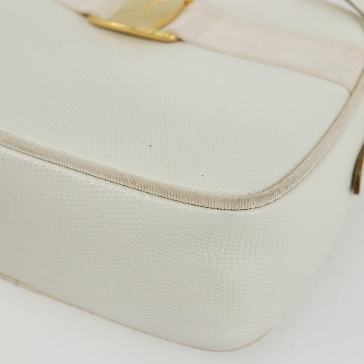 Salvatore Ferragamo Shoulder Bag Leather White Gold Auth 158412