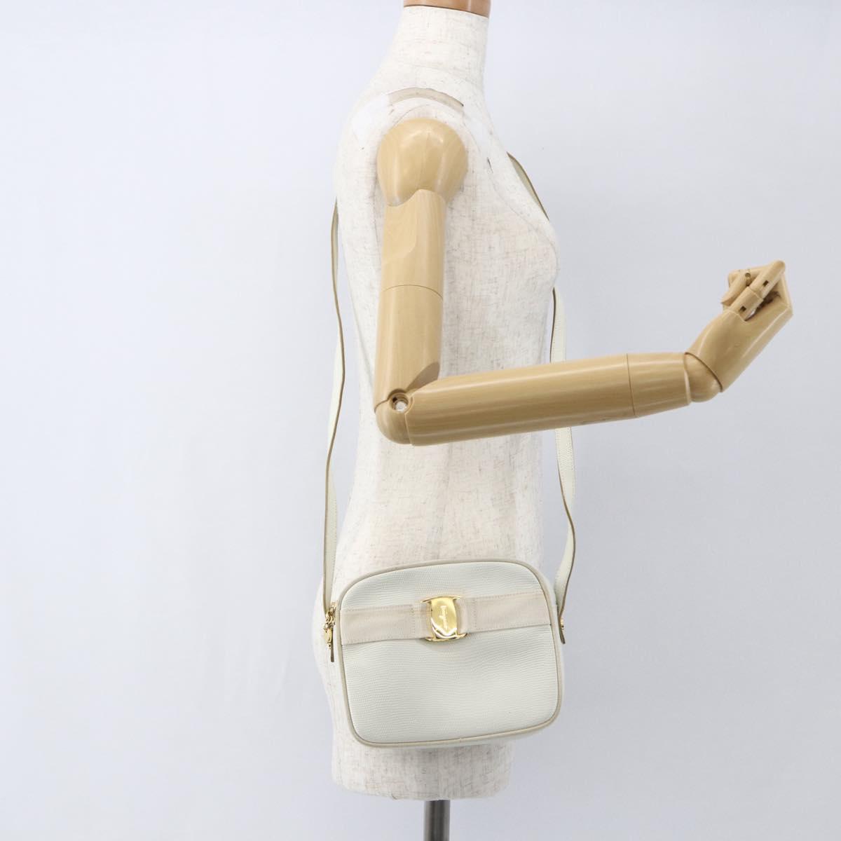 Salvatore Ferragamo Shoulder Bag Leather White Gold Auth 158412