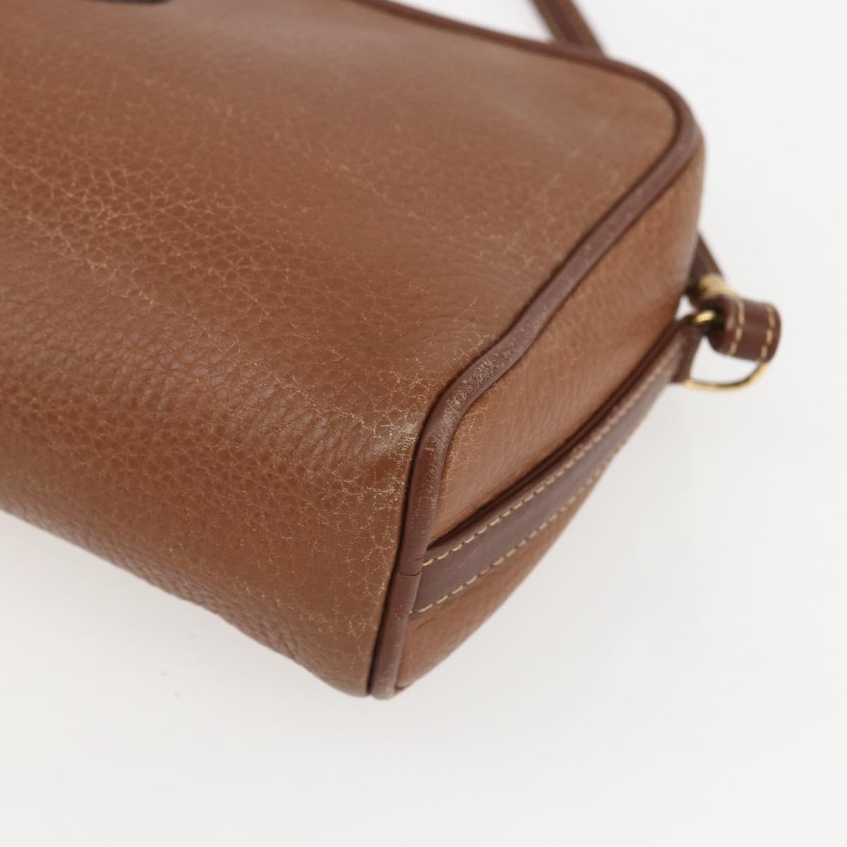 GUCCI Shoulder Bag Leather Brown Gold Auth 158413