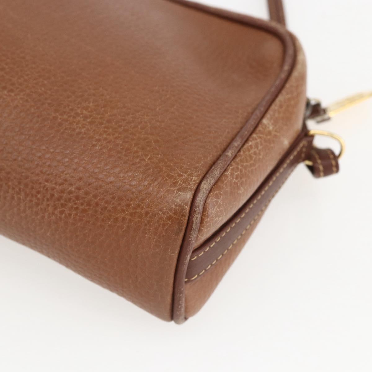 GUCCI Shoulder Bag Leather Brown Gold Auth 158413