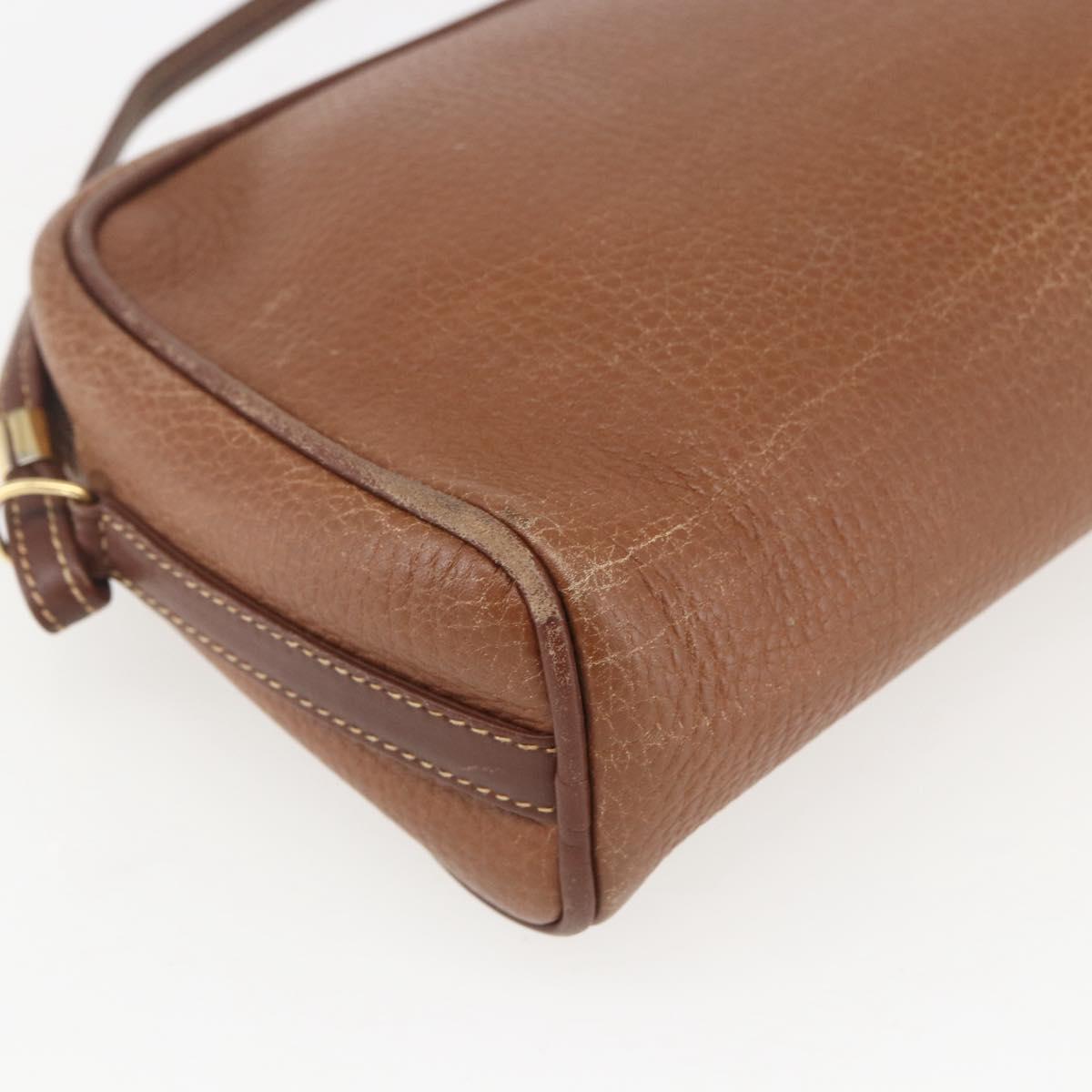 GUCCI Shoulder Bag Leather Brown Gold Auth 158413