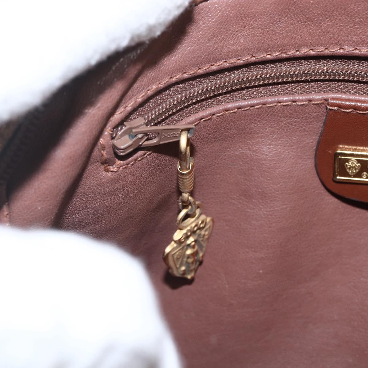 GUCCI Shoulder Bag Leather Brown Gold Auth 158413