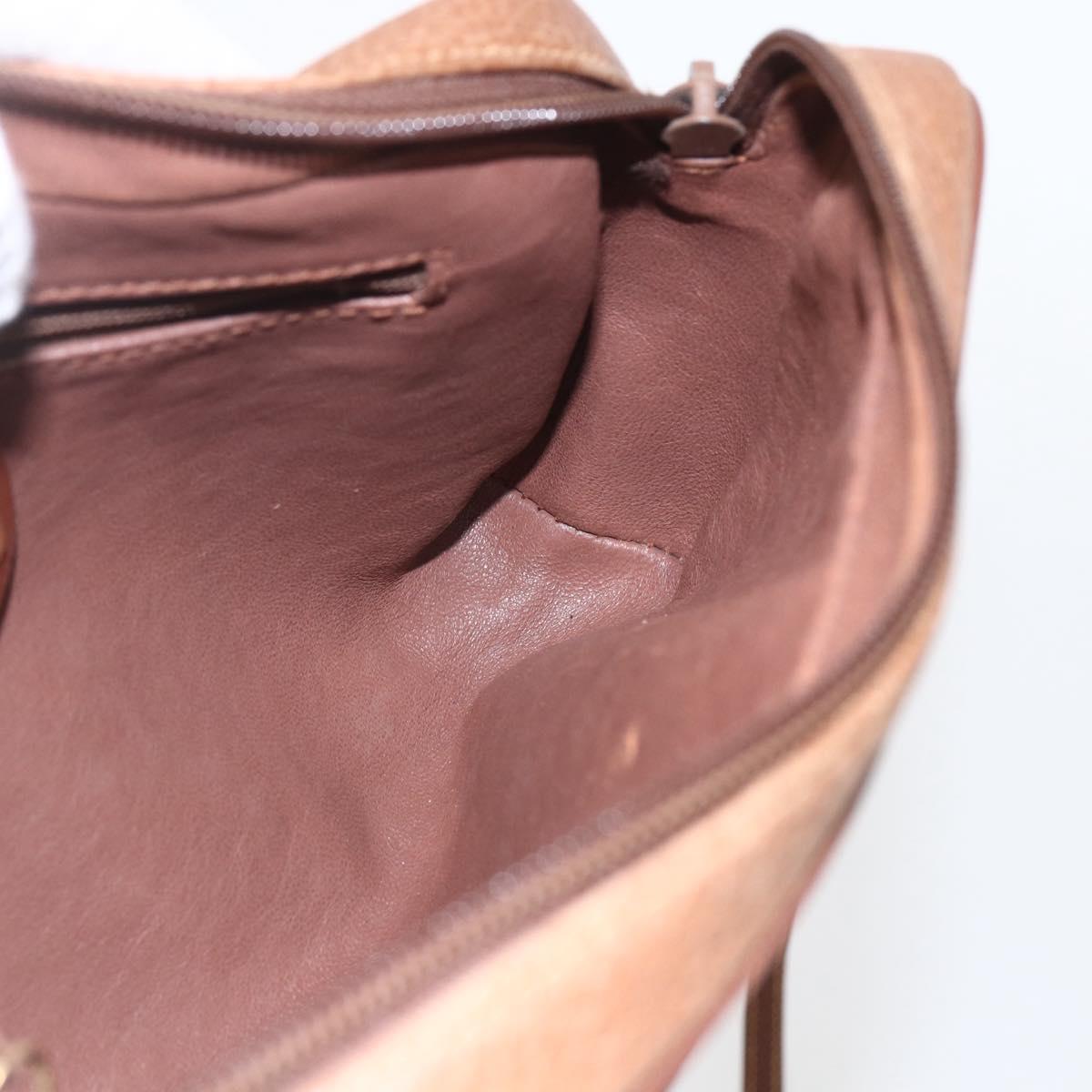 GUCCI Shoulder Bag Leather Brown Gold Auth 158413