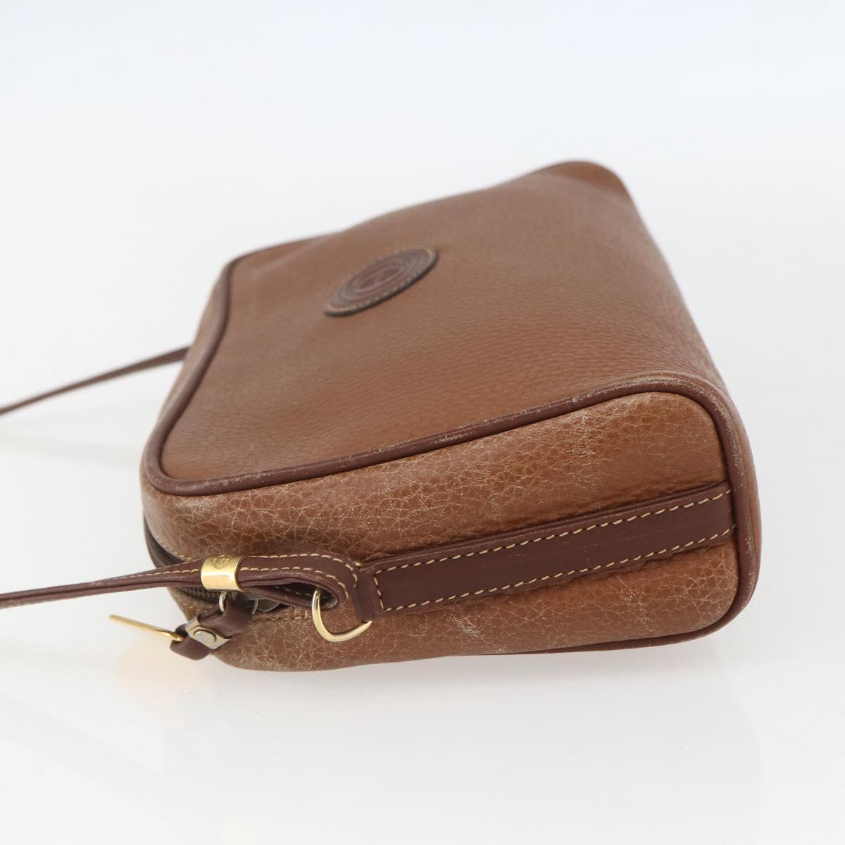 GUCCI Shoulder Bag Leather Brown Gold Auth 158413