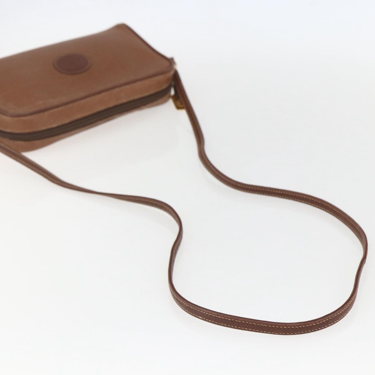 GUCCI Shoulder Bag Leather Brown Gold Auth 158413