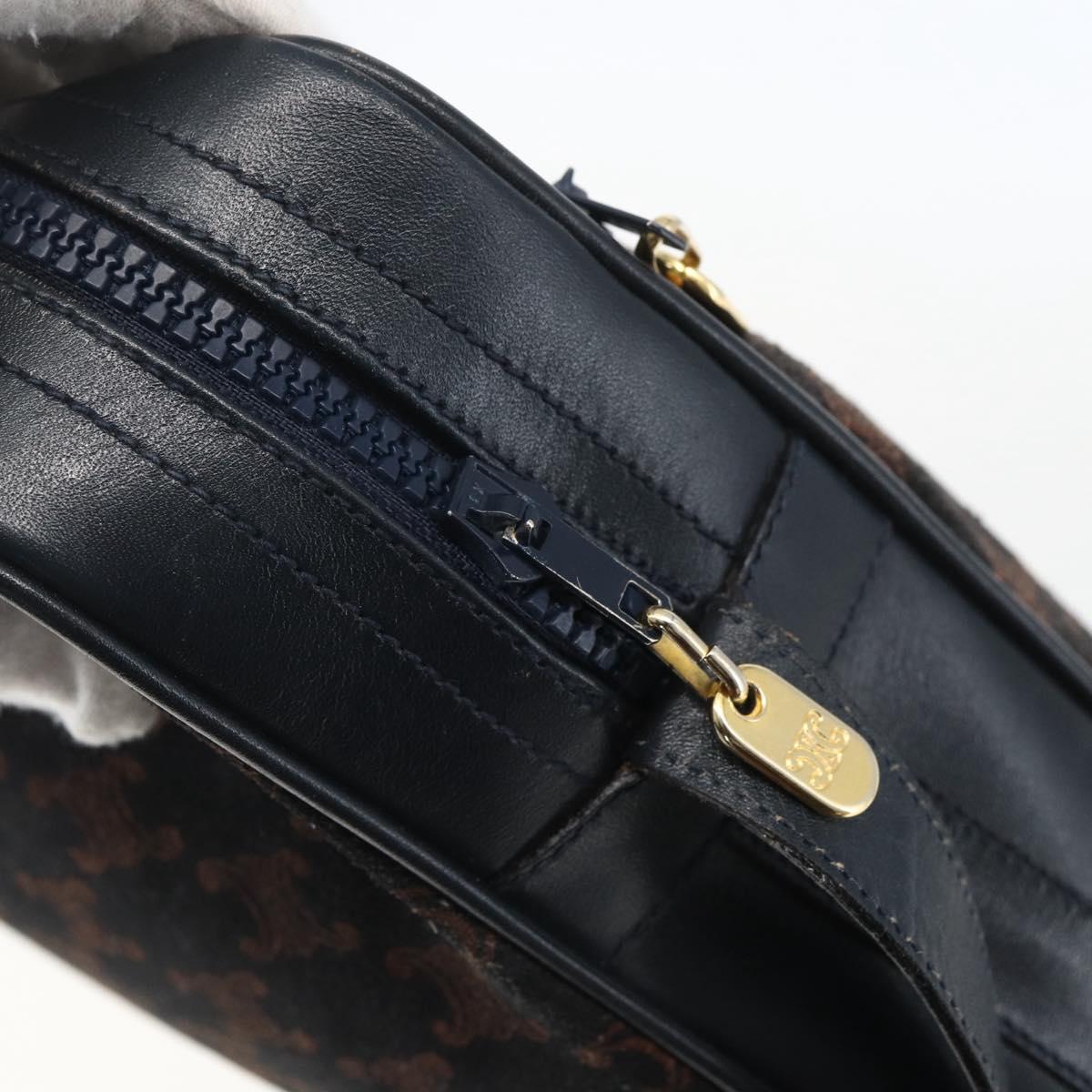 CELINE C Macadam Canvas Shoulder Bag Suede Navy Gold Auth 158416