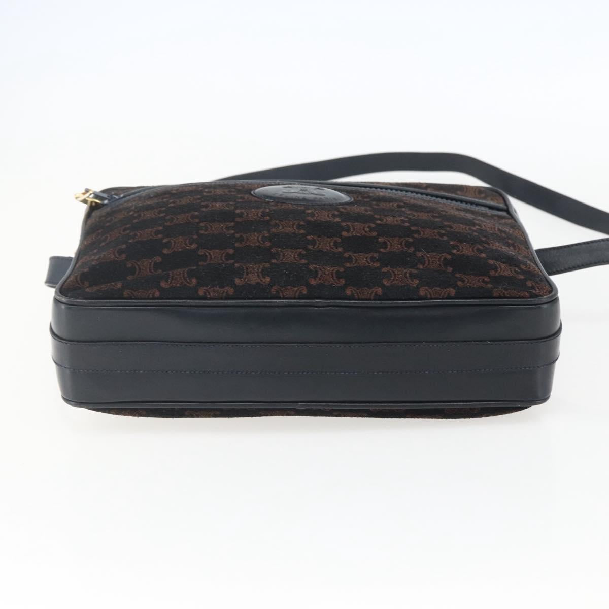 CELINE C Macadam Canvas Shoulder Bag Suede Navy Gold Auth 158416