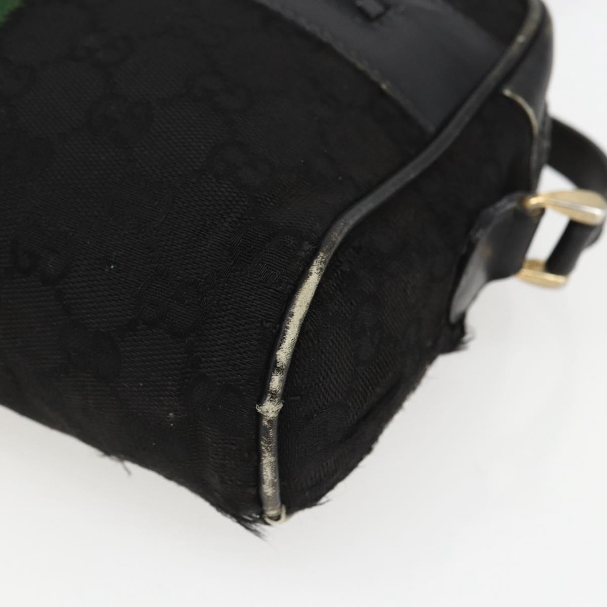 GUCCI GG Canvas Web Sherry Line Shoulder Bag Black Gold Auth 158418
