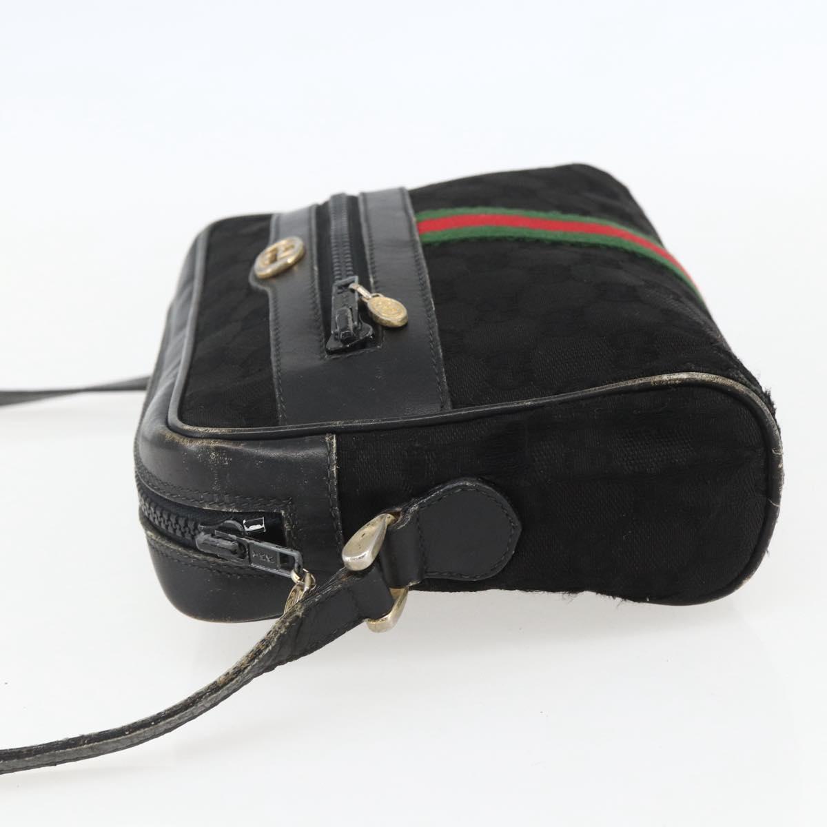 GUCCI GG Canvas Web Sherry Line Shoulder Bag Black Gold Auth 158418