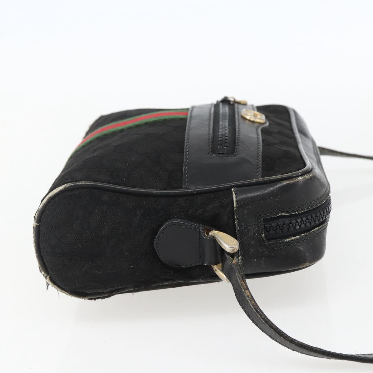 GUCCI GG Canvas Web Sherry Line Shoulder Bag Black Gold Auth 158418