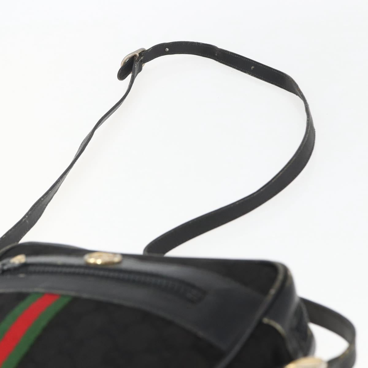 GUCCI GG Canvas Web Sherry Line Shoulder Bag Black Gold Auth 158418