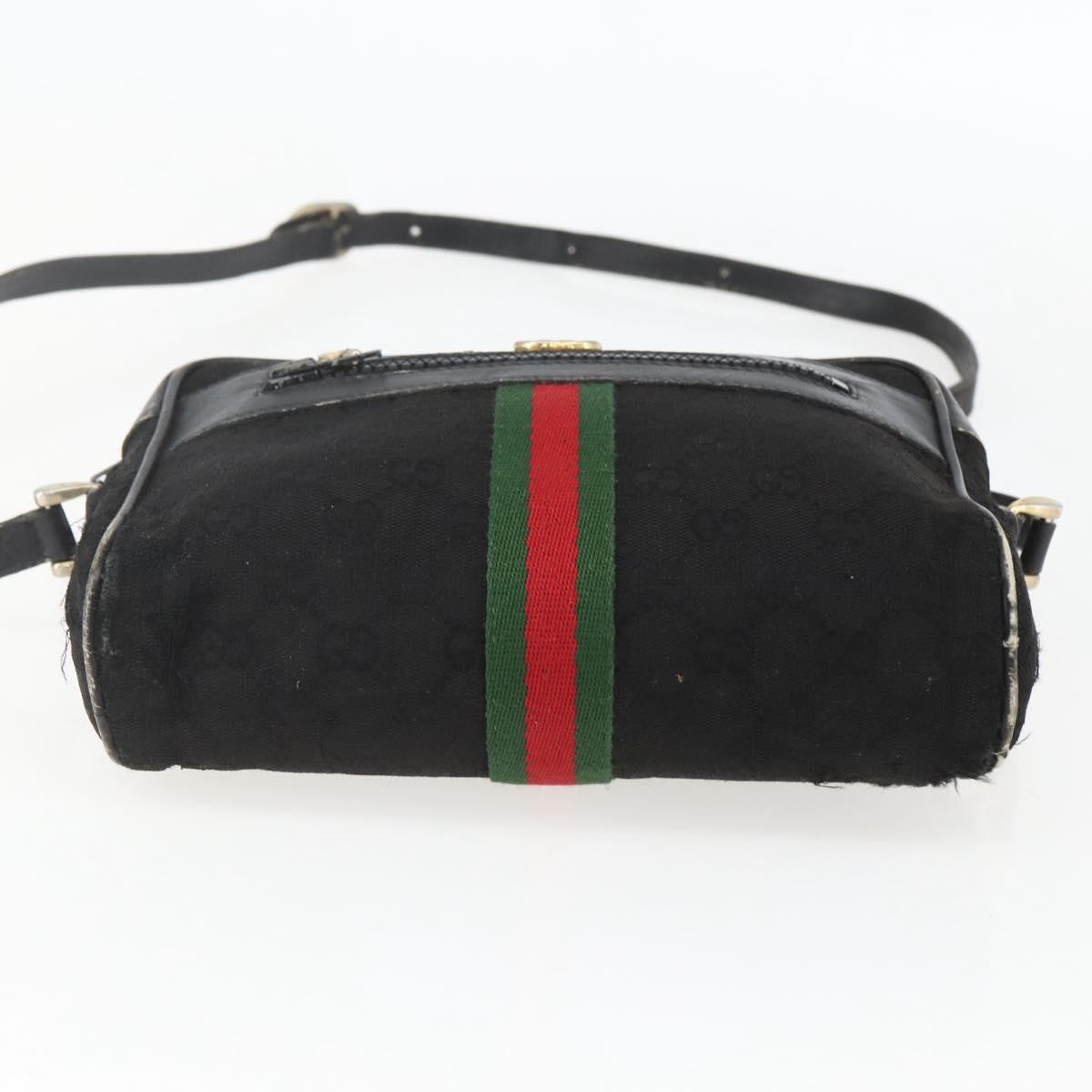 GUCCI GG Canvas Web Sherry Line Shoulder Bag Black Gold Auth 158418