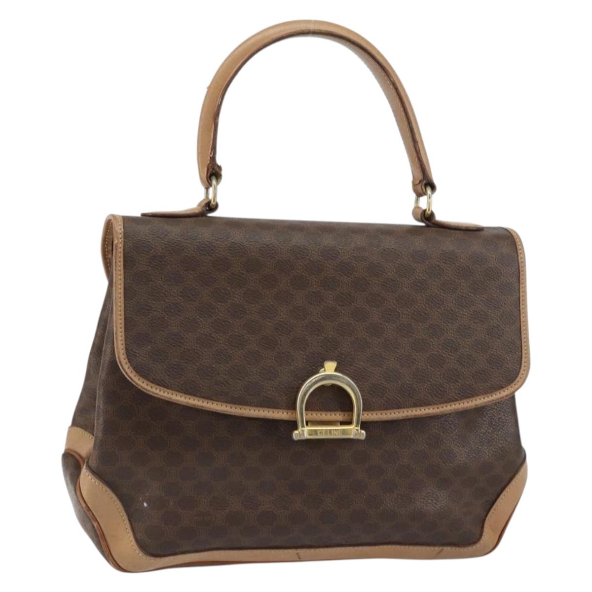 CELINE Macadam Canvas Hand Bag PVC Leather Brown Gold Auth 158419
